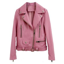 Load image into Gallery viewer, Women Genuine Leather Jackets Fashion Belt Motorcycle Jackets Biker Leather Coat For Lady 2022 Sheepskin FG4046