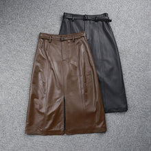 Load image into Gallery viewer, Women&#39;s Genuine Leather Sheepskin Skirt Solid Belt High Waist Slit Design Dress 2022 Autumn Winter New TF4717