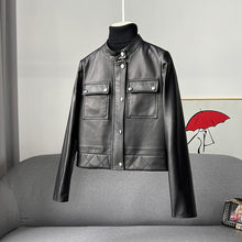 Load image into Gallery viewer, Women&#39;s Black Leather Jackets New Spring Autumn Rivet Biker Genuine Sheepskin Coats Fashion Streetwear CL4012