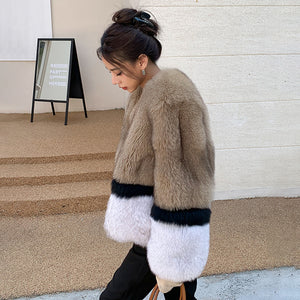 2022 New Women's Imported Fox Fur Coat Long Sleeve Winter Luxury Fluffy Overcoat 4894