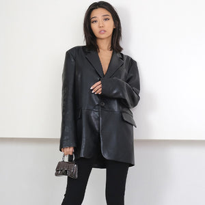 Lady Fashion Real Leather Long Jackets Female Sheepskin Coat Jacket Mid Length Outwear Spring Autumn Blazer TF4778