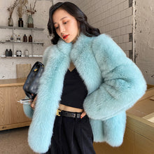Load image into Gallery viewer, Ladies Fox Fur Coat 2022 New Long Sleeve Stand Collar Fluffy Fur Luxury Overcoat Mid Length Warm Winter 4918