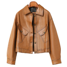 Load image into Gallery viewer, Lady Fashion Black Vegetable Tanned Leather Jackets Women Sheep Coat Vintage Motorcycle Jacket Spring Autumn Streetwear CL4019
