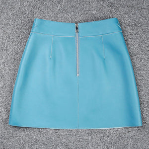 2022 New Leather Skirt Women Simple Versatile Commuter Metal Decoration Skirt Leather Sheepskin Short Dress 2022 Autumn Winter TF4791