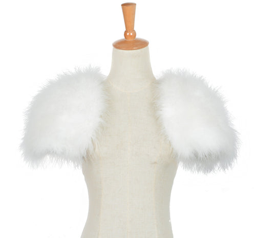 Real Fur Cape Shrug Women Genuine Ostrich Feather Fur Shawl Poncho White