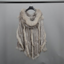 Load image into Gallery viewer, Real Rabbit &amp; Raccoon Fur Knitted Poncho Women&#39;s Shawls Winter Cape Cap Natural Grey