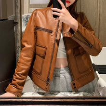 Load image into Gallery viewer, Women Real Leather Jacket Autumn Cool Style Short Motorcycle Jacket Genuine Sheepskin Classic Jackets CL4010