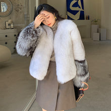 Load image into Gallery viewer, 2022 New Women&#39;s Fox Fur Coat Silver Fox Sleeve Luxury Fluffy Fur Overcoat Warm Winter 4920