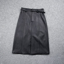 Load image into Gallery viewer, Women&#39;s Genuine Leather Sheepskin Skirt Solid Belt High Waist Slit Design Dress 2022 Autumn Winter New TF4717
