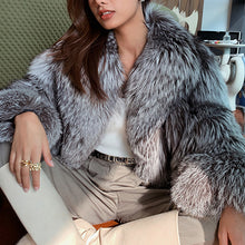 Load image into Gallery viewer, 2022 New Ladies Silver Fox Fur Coat Collared V-neck Long Sleeve Luxury Fluffy Overcoat Warm Winter 4908