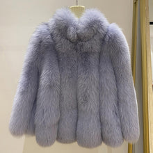 Load image into Gallery viewer, Ladies Fox Fur Coat 2022 New Long Sleeve Stand Collar Fluffy Fur Luxury Overcoat Mid Length Warm Winter 4918