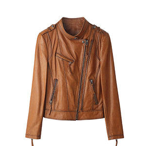 Spring Autumn Trend Style Genuine Leather Jackets For Women Full Sleeve Black Leather Coat Zipper Fashion Biker Jacket AEL4066