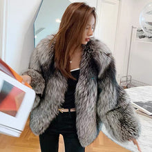 Load image into Gallery viewer, Women Silver Fox Fur Coat V-neck Luxury Full Fur Overcoat Long Sleeve Warm 2022 New Winter 4905