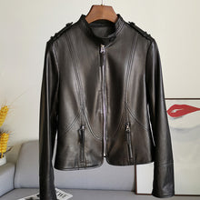 Load image into Gallery viewer, 2022 Spring Leather Jackets Women Fashion Motorcycle Sheepskin Coat Lady Autumn Biker Jacket Black Full Sleeve CL4004