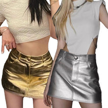Load image into Gallery viewer, Genuine Leather Skirt Miniskirt Leather Sheepskin Skirt INS Glossy Low Waist Hip Wrap Hot Girl Style 2022 Autumn Winter New TF4716