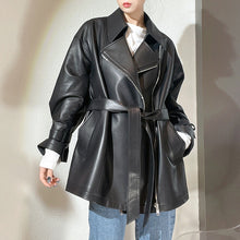 Load image into Gallery viewer, 2022 New Style Genuine Sheepskin Leather Jacket Luxury Real Leather Coat Oversize With Belt CL4871