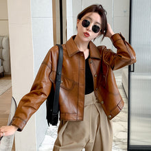 Load image into Gallery viewer, Lady Fashion Black Vegetable Tanned Leather Jackets Women Sheep Coat Vintage Motorcycle Jacket Spring Autumn Streetwear CL4019