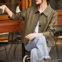 Load image into Gallery viewer, Lady Oversize Leather Jackets Fashion Green Color Sheepskin Leather Coats Women Retro Clothes New Arrivals ZM4048
