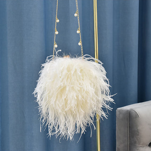 Women Ostrich Long Feather Bag Clutch Shoulder Fluffy Bag Purse Tote Bag