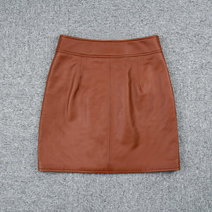 Women's Leather Skirts Metal Button A-Line Genuine Sheepskin Short Dress Fashion 2022 Autumn Winter New TF4789