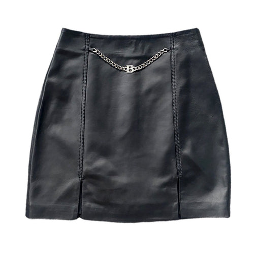 Women's Leather Skirt Real Sheepskin Simple Chain Split Hip Wrap Slim 2022 Autumn Winter New TF4780