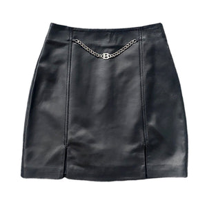 Women's Leather Skirt Real Sheepskin Simple Chain Split Hip Wrap Slim 2022 Autumn Winter New TF4780