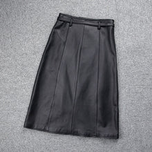 Load image into Gallery viewer, Women&#39;s Genuine Leather Sheepskin Skirt Solid Belt High Waist Slit Design Dress 2022 Autumn Winter New TF4717