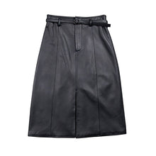 Load image into Gallery viewer, Women&#39;s Genuine Leather Sheepskin Skirt Solid Belt High Waist Slit Design Dress 2022 Autumn Winter New TF4717