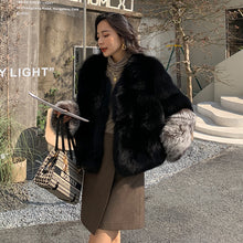 Load image into Gallery viewer, 2022 New Women&#39;s Fox Fur Coat Silver Fox Sleeve Luxury Fluffy Fur Overcoat Warm Winter 4920
