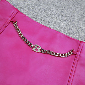 Women's Leather Skirt Real Sheepskin Simple Chain Split Hip Wrap Slim 2022 Autumn Winter New TF4780