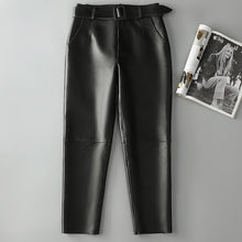 Load image into Gallery viewer, Women Leather Cropped Pants Solid Pencil Pants Slim Belt Leather Sheepskin Harem Pants Trousers Casual 2022 New SY3984