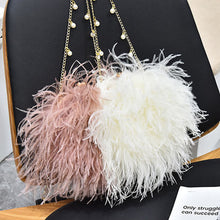 Load image into Gallery viewer, Women Ostrich Long Feather Bag Clutch Shoulder Fluffy Bag Purse Tote Bag