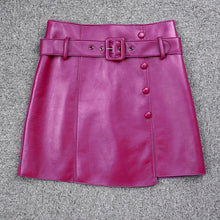 Load image into Gallery viewer, Women&#39;s Leather Sheepskin Skirt A-line Belt Button Commuter Asymmetric Design 2022 Autumn Winter New TF4748