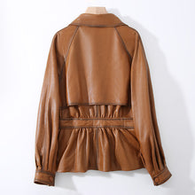 Load image into Gallery viewer, Lady Fashion Vegetable Tanned Leather Jacket New Styles Genuine Sheepskin Leather With Belt Women Motorcycle Biker Coats CL4013