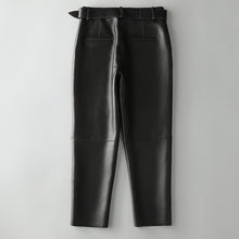 Load image into Gallery viewer, Women Leather Cropped Pants Solid Pencil Pants Slim Belt Leather Sheepskin Harem Pants Trousers Casual 2022 New SY3984
