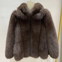 Load image into Gallery viewer, Ladies Fox Fur Coat 2022 New Long Sleeve Stand Collar Fluffy Fur Luxury Overcoat Mid Length Warm Winter 4918
