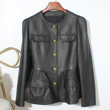 Load image into Gallery viewer, Genuine Sheep Leather Jacket Women New O-Neck Leather Coats Spring Autumn Fashion Style Pocket CL4014