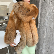 Load image into Gallery viewer, Lady Natural Fox Fur Coat 2022 New Fluffy Long Sleeve Slit Luxury Warm Overcoat  Winter 4921