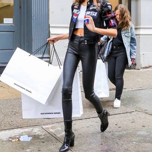 Women's Leather Sheepskin Pants Skinny Wrap Hip Elastic Pencil Pants Solid Slim Casual Trousers 2022 New TF3916