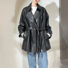 Load image into Gallery viewer, 2022 New Style Genuine Sheepskin Leather Jacket Luxury Real Leather Coat Oversize With Belt CL4871