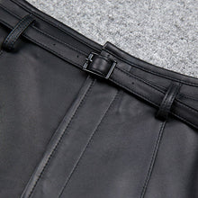 Load image into Gallery viewer, Women&#39;s Genuine Leather Sheepskin Skirt Solid Belt High Waist Slit Design Dress 2022 Autumn Winter New TF4717