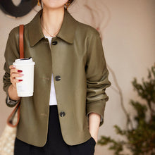 Load image into Gallery viewer, Lady Oversize Leather Jackets Fashion Green Color Sheepskin Leather Coats Women Retro Clothes New Arrivals ZM4048