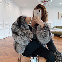 Load image into Gallery viewer, Women Silver Fox Fur Coat V-neck Luxury Full Fur Overcoat Long Sleeve Warm 2022 New Winter 4905