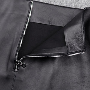 Lady Leather Sheepskin Skirt Solid Simple Front Rear Asymmetric Design Hip Wrap Short Dress 2022 Autumn Winter New TF4795