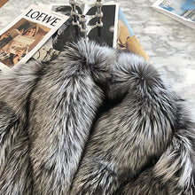 Load image into Gallery viewer, 2022 New Ladies Silver Fox Fur Coat Collared V-neck Long Sleeve Luxury Fluffy Overcoat Warm Winter 4908