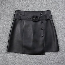 Load image into Gallery viewer, Women&#39;s Leather Sheepskin Skirt A-line Belt Button Commuter Asymmetric Design 2022 Autumn Winter New TF4748