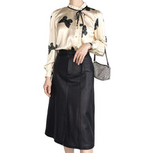 Load image into Gallery viewer, Women&#39;s Genuine Leather Sheepskin Skirt Solid Belt High Waist Slit Design Dress 2022 Autumn Winter New TF4717