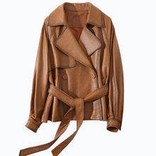 Load image into Gallery viewer, Lady Fashion Vegetable Tanned Leather Jacket New Styles Genuine Sheepskin Leather With Belt Women Motorcycle Biker Coats CL4013