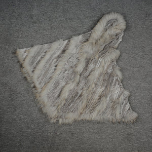 Real Rabbit & Raccoon Fur Knitted Poncho Women's Shawls Winter Cape Cap Natural Grey