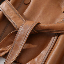 Load image into Gallery viewer, Lady Fashion Vegetable Tanned Leather Jacket New Styles Genuine Sheepskin Leather With Belt Women Motorcycle Biker Coats CL4013